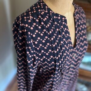 Anthropologie Maeve blouse blue with pink dots medium